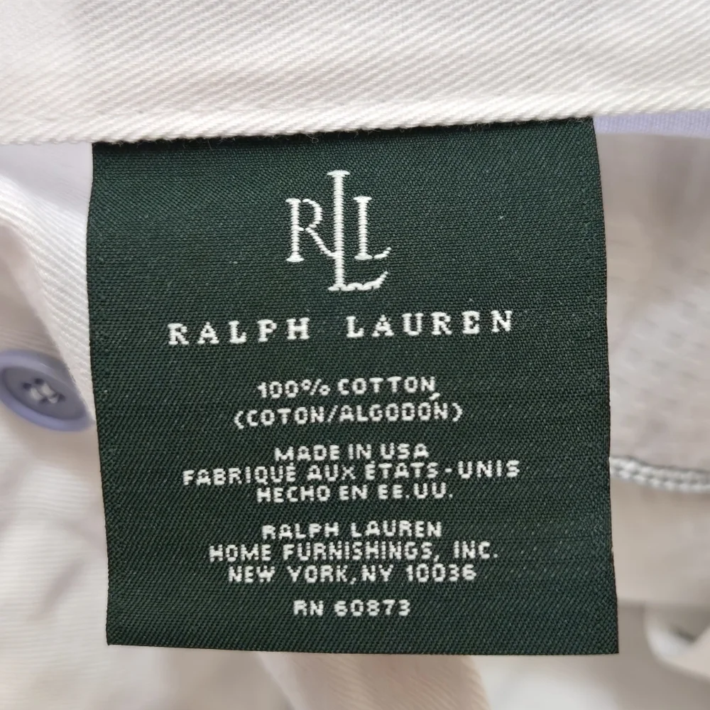 RALPH LAUREN 100% COTTON WHITE & BLUE PILLOW SHAMS SET 2 BEDDING LINENS COASTAL